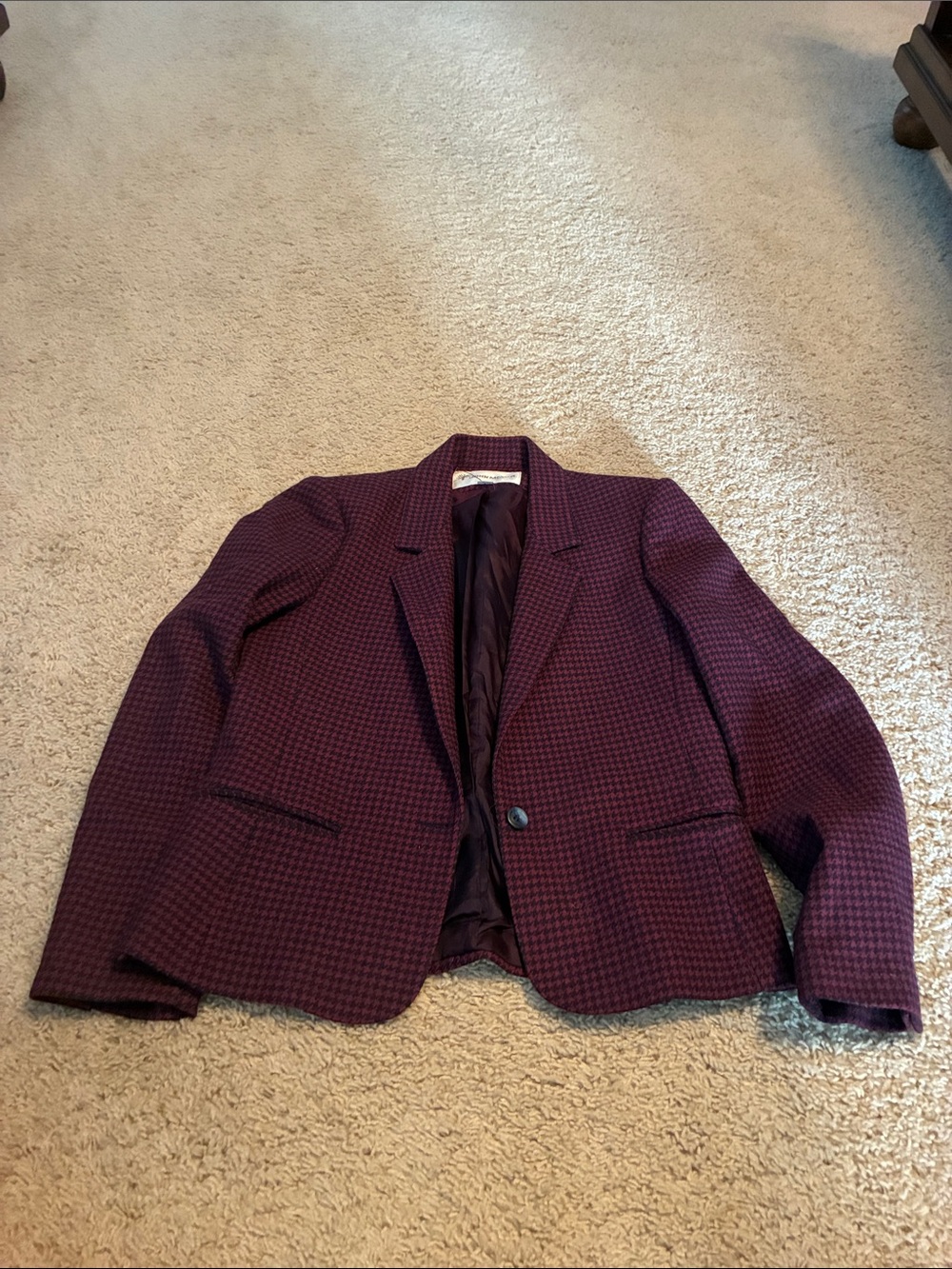 Women’s  Purple Houndstooth Blazer - Tailored Single-Button Jacket (size 8)